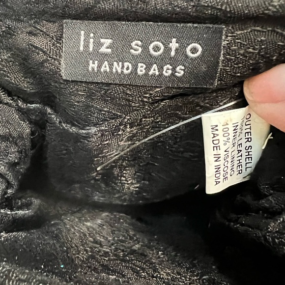 Liz Soto Designer Distressed Ruffled Leather Beaded Bag